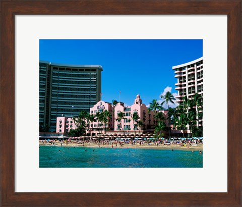 Framed Hotel on the beach, Royal Hawaiian Hotel, Waikiki, Oahu, Hawaii, USA Print