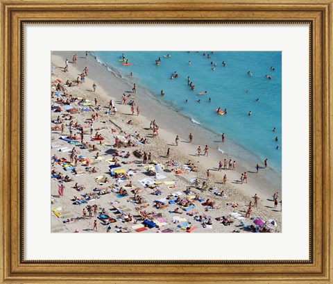 Framed Aerial view of people at the beach, Waikiki Beach, Honolulu, Oahu, Hawaii, USA Print