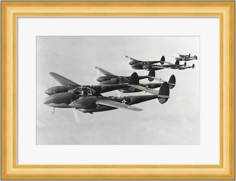 Framed Four fighter planes in flight, P-38 Lightning Print