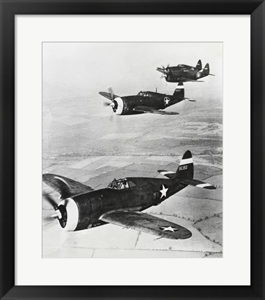 Framed Three fighter planes in flight, P-47 Thunderbolt Print