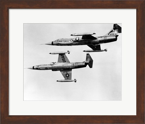 Framed Two fighter planes in flight, F-104C Starfighter, Tactical Air Command, 831st Air Division, George Air Force Base Print