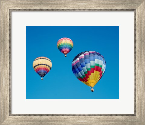 Framed 3 Multi-Colored Hot Air Balloons Flying Print