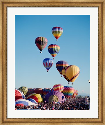 Framed Low Angle View Of Colorful Hot Air Balloons In The Sky , Albuquerque International Balloon Fiesta, Albuquerque, New Mexico, USA Print