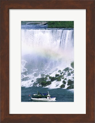 Framed Boat in front of a waterfall, American Falls, Niagara Falls, New York, USA Print