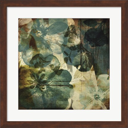 Framed Vintage Teal Blooms II Print
