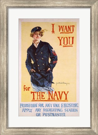 Framed I Want You for the Navy Print