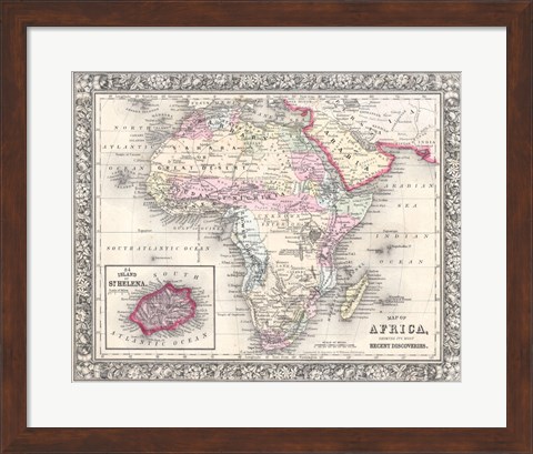 Framed 1864 Mitchell Map of Africa Print