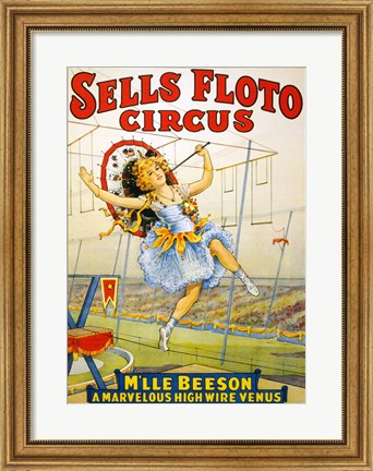 Framed Floto Circus Presents M&#39;lle Beeson, a marvelous high wire Venus, Performance Poster,1921 Print