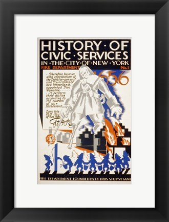 Framed History of Civic Services in the NYC Fire Department 1731 Print