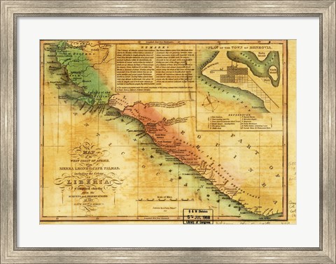Framed Map of West Coast of Africa 1830 Print