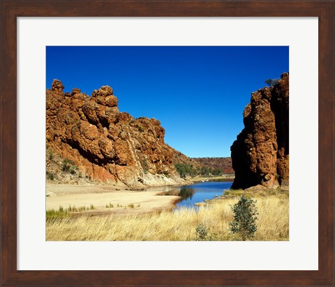 Framed Lake surrounded by rocks, Glen Helen Gorge, Northern Territory, Australia Print