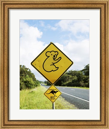 Framed Close-up of animal crossing sign on a roadside, Australia Print
