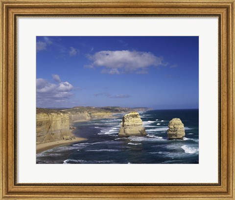 Framed High angle view of rock formations in the ocean, Gibson Beach, Port Campbell National Park, Australia Print