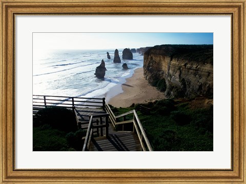 Framed High angle view of rocks on the beach, Twelve Apostles, Port Campbell National Park, Victoria, Australia Print