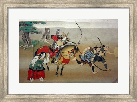 Framed Illustrated Story of Night Attack on Yoshitsune&#39;s Residence At Horikawa, 16th Century Print