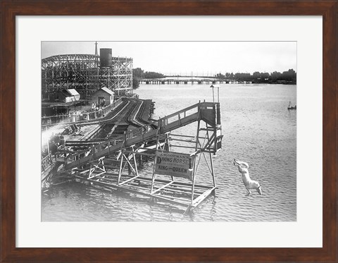 Framed diving horse at the Hanlan&#39;s Point Amusement Park, Toronto, Canada. Print