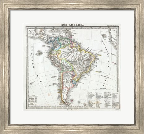Framed 1862 Perthes map of South America Print