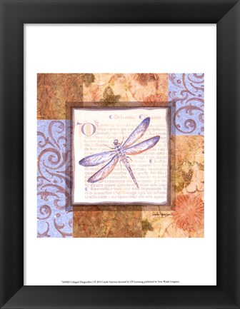 Framed Collaged Dragonflies I Print