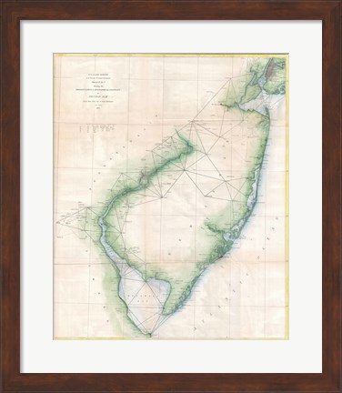 Framed 1873 U.S. Coast Survey Chart NJ and the Delaware Bay Print