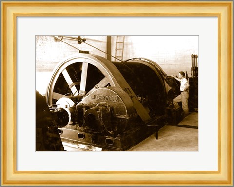 Framed Detail of endless conveyor drum, 150-ton cableway hoist house Print