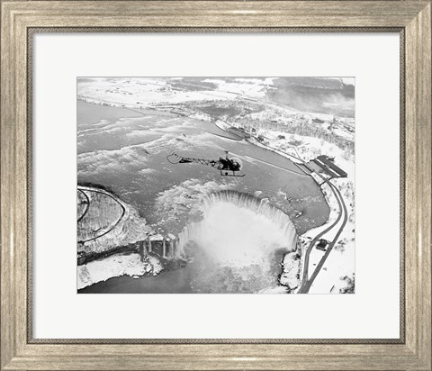 Framed Niagara Falls, Bell helicopter flying Print