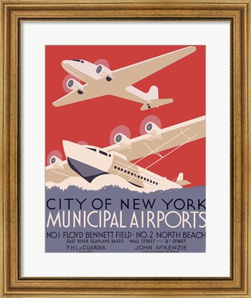 Framed New York City municipal airports, 1937 Print