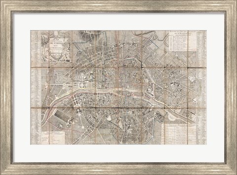 Framed 1797 Jean Map of Paris and the Faubourgs, France Print
