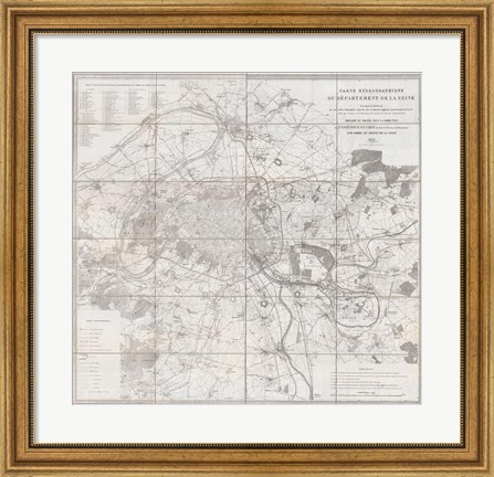 Framed 1852 Andriveau Goujon Map of Paris and Environs, France Print