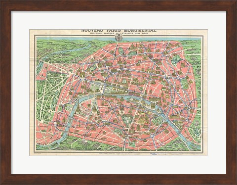 Framed Map of Paris circa 1931 including monuments Print