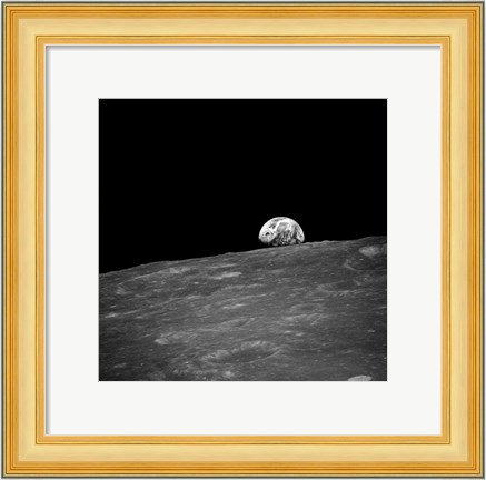 Framed first photograph taken by humans of Earthrise during Apollo 8. Print