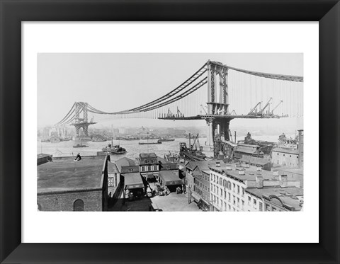 Framed Manhattan Bridge Construction, 1909 far Print