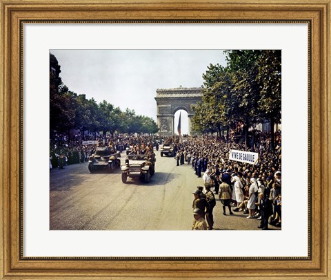 Framed Crowds of French Patriots Line the Champs Elysees Print