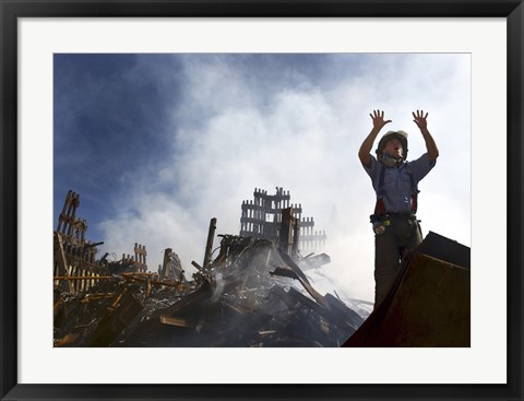 Framed New York City Fireman Calls for 10 More Rescue Workers, World Trade Center Print