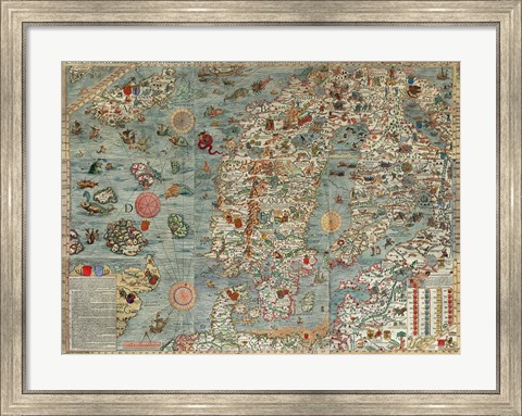 Framed Carta Marina, Map of Scandinavia Print