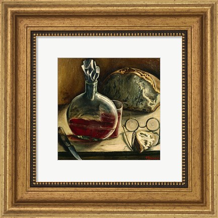 Framed Still Life with Jug of Wine, Bread and Glasses Print