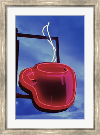 Framed Neon Coffee Cup Sign Print