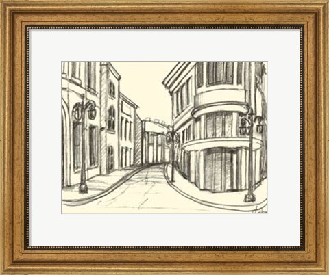 Framed B&amp;W Sketches of Downtown IV Print