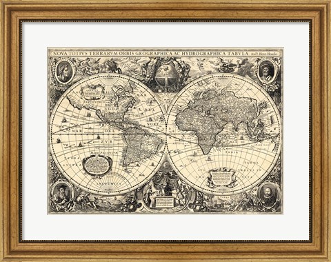 Framed Vintage World Map - Orbis Geographica Print