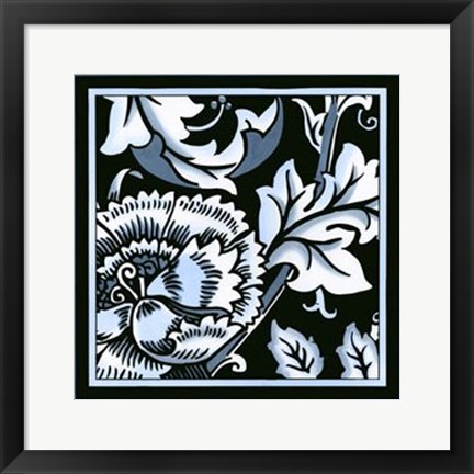 Framed Blue &amp; White Floral Motif III Print