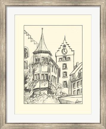 Framed B&amp;W Sketches of Downtown II Print