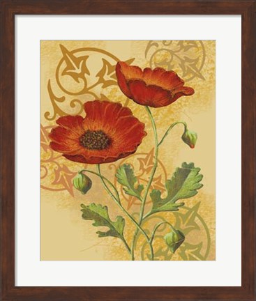 Framed Poppies on Gold I Print