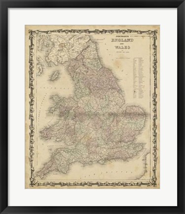 Framed Johnson&#39;s Map of England &amp; Wales Print