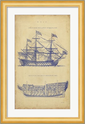 Framed Vintage Ship Blueprint Print