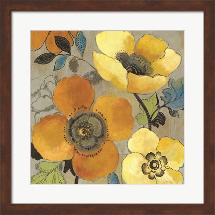 Framed Yellow and Orange Poppies I Print