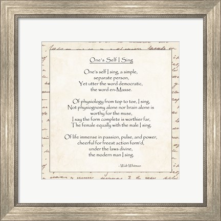 Framed One&#39;s Self I Sing by Walt Whitman Print