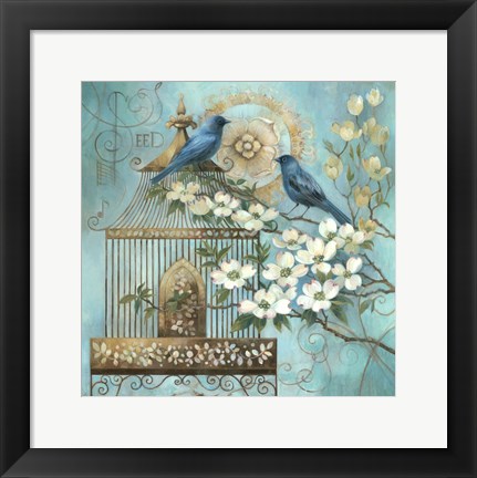 Framed Blue Birds and Dogwood Print