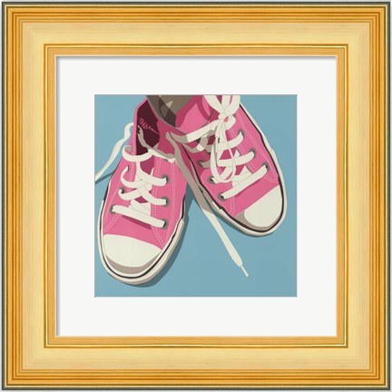 Framed Lowtops (pink on blue) Print