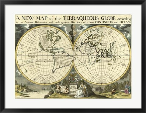 Framed New Map Terra. Globe, Ox., 1700-01 Print
