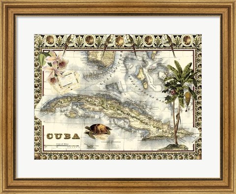 Framed Tropical Map of Cuba Print