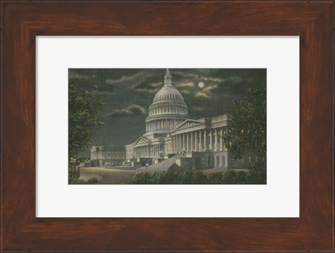 Framed Capitol Building at Night Print